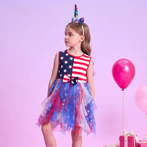 Striped Flag Print Sleeveless Dress for Girls – Summer Party Outfit Striped Flag Print Sleeveless Dress for Girls – Summer Party Outfit