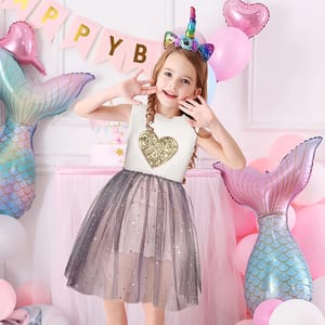 Sparkly Sleeveless Girls' Dress with Sequined Heart Design
