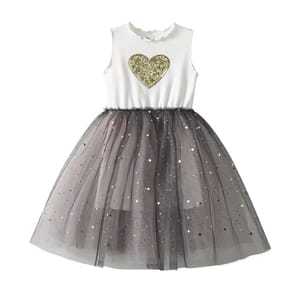 Sparkly Sleeveless Girls' Dress with Sequined Heart Design Sparkly Sleeveless Girls' Dress with Sequined Heart Design