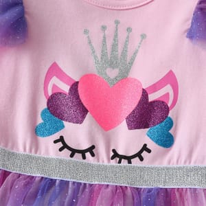 Charming Princess Tulle Dress for Girls with Heart Print