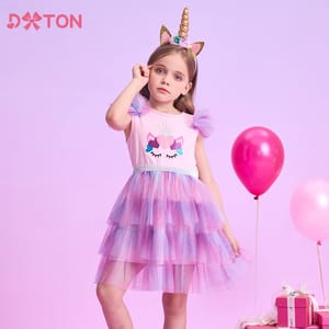 Charming Princess Tulle Dress for Girls with Heart Print