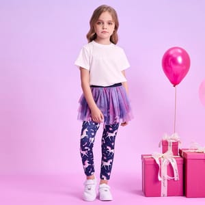 Cute Unicorn Printed Tulle Layered Pant Skirt for Girls