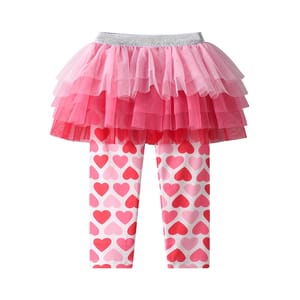 Charming Heart-Printed Leggings with Skirt for Girls' Dance