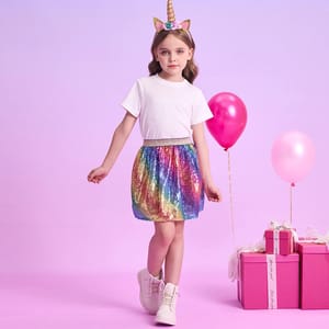 Shiny Rainbow Tutu Skirt for Girls with Sequins and Ruffles
