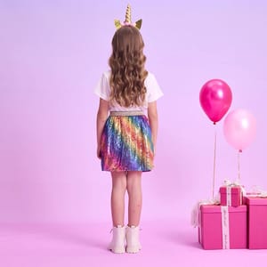 Shiny Rainbow Tutu Skirt for Girls with Sequins and Ruffles
