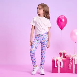 Girls Leggings with Contrasting Colors and Floral Decoration