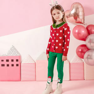 Festive Cotton Leggings for Girls with Santa Claus Applique Festive Cotton Leggings for Girls with Santa Claus Applique