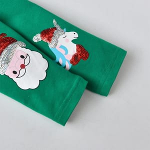 Festive Cotton Leggings for Girls with Santa Claus Applique Festive Cotton Leggings for Girls with Santa Claus Applique