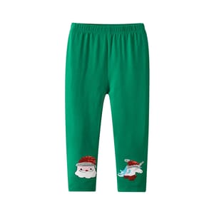 Festive Cotton Leggings for Girls with Santa Claus Applique
