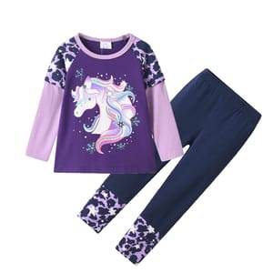 Adorable Unicorn Print Girls' Outfit – Long Sleeve Top & Leggings