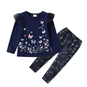 Autumn Winter Girls Cotton Butterfly Print Tops & Pants Set Autumn Winter Girls Cotton Butterfly Print Tops & Pants Set