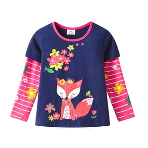 Charming Fox & Floral Kids Set with Casual Pants for Girls