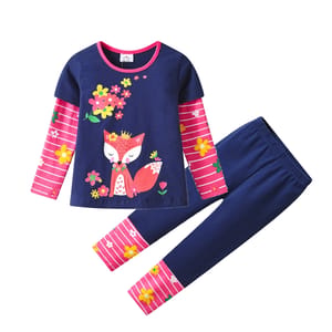 Charming Fox & Floral Kids Set with Casual Pants for Girls