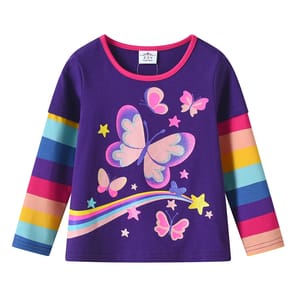 Stylish Butterfly Print Long Sleeve Set for Girls, Casual T-shirt and Pants Dxton - Kids's Pyjama Sets 1
