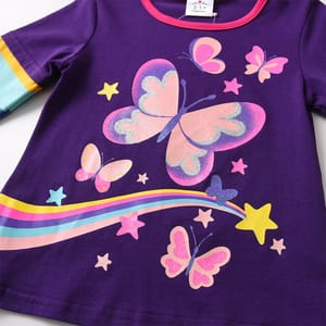 Stylish Butterfly Print Long Sleeve Set for Girls, Casual T-shirt and Pants Dxton - Kids's Pyjama Sets 3