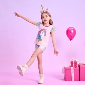 Summer Unicorn Clothing Set for Girls with Flying Sleeve Tops and Casual Pants
