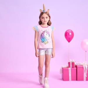 Summer Unicorn Clothing Set for Girls with Flying Sleeve Tops and Casual Pants