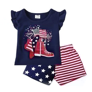 Summer Girls Clothing Set with Flying Sleeves and Shorts