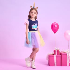 Summer Girls Clothing Set with Heart Print Tutu Skirt