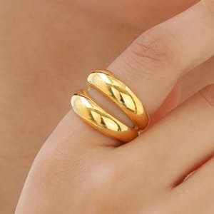 Double Layer Stainless Steel Gold Plated Smooth Wedding Ring Tigrade - Women's Rings 1