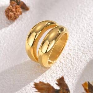 Double Layer Stainless Steel Gold Plated Smooth Wedding Ring Tigrade - Women's Rings 3