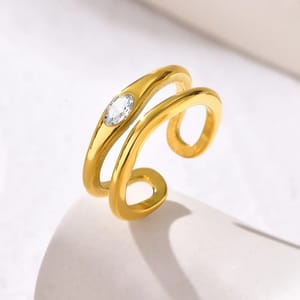 Stylish Double-Layer Zircon Ring for Women, Geometric Design Tigrade - Women's Rings 1