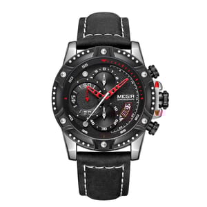 Fashionable Men's Chronograph Quartz Watch with Leather Strap