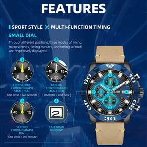 Stylish Chronograph Leather Strap Watch with Luminous Display Stylish Chronograph Leather Strap Watch with Luminous Display