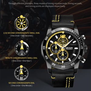 Stylish Chronograph Leather Watch with Waterproof Analog Display