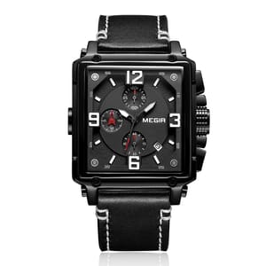 Stylish Square Chronograph Watch with Leather Strap for Men