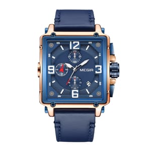 Stylish Square Chronograph Watch with Leather Strap for Men
