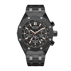 Stylish Men's Chronograph Watch with Luminous Hands and Steel Band