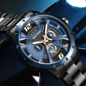 Men’s Luxury Stainless Steel Quartz Watch with Calendar Display