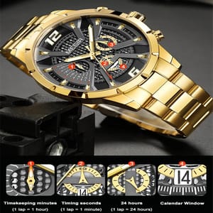 Men’s Luxury Stainless Steel Quartz Watch with Calendar Display