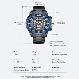 Men’s Luxury Stainless Steel Quartz Watch with Calendar Display