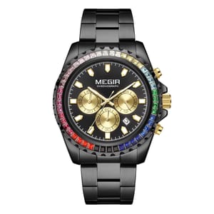 Men’s Luxury Quartz Watch with Diamonds and Chronograph Features