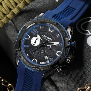 Bold Chronograph Sport Watch with Large Dial and Silicone Strap