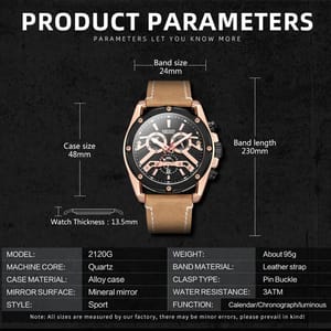 Men's Luxury Chronograph Watch with Leather Strap and Calendar Men's Luxury Chronograph Watch with Leather Strap and Calendar