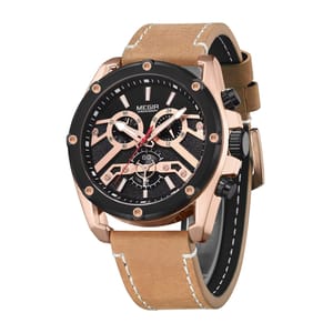Men's Luxury Chronograph Watch with Leather Strap and Calendar