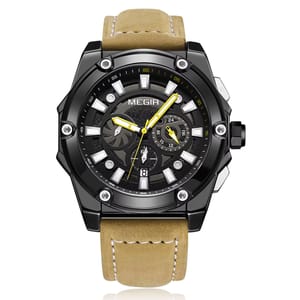 Men’s Chronograph Leather Strap Sports Watch with Calendar