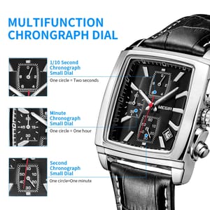 Men’s Luxury Chronograph Watch with Leather Strap and Date Display