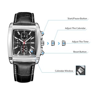Men’s Luxury Chronograph Watch with Leather Strap and Date Display