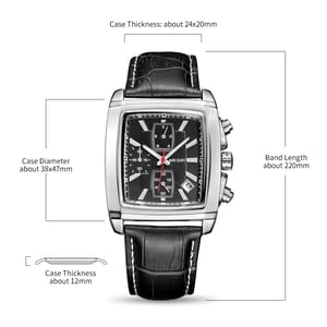 Men’s Luxury Chronograph Watch with Leather Strap and Date Display