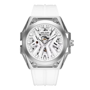 Men’s Stainless Steel Skeleton Mechanical Watch with Silicone Strap