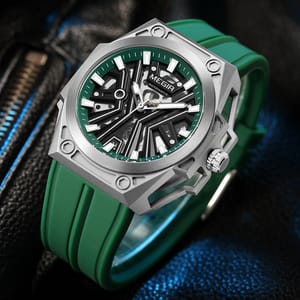 Men’s Stainless Steel Skeleton Mechanical Watch with Silicone Strap Men’s Stainless Steel Skeleton Mechanical Watch with Silicone Strap