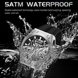 Men’s Stainless Steel Skeleton Mechanical Watch with Silicone Strap Men’s Stainless Steel Skeleton Mechanical Watch with Silicone Strap
