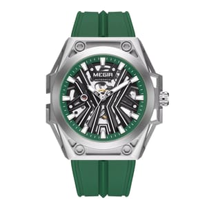 Men’s Stainless Steel Skeleton Mechanical Watch with Silicone Strap
