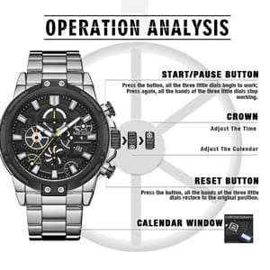 Stainless Steel Chronograph Business Watch with Luminous Display