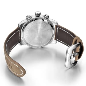 Large Dial Chronograph Leather Watch with Calendar and Stopwatch