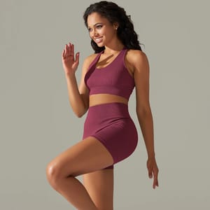 Seamless Workout Set with Crossover Bra and Knit Shorts